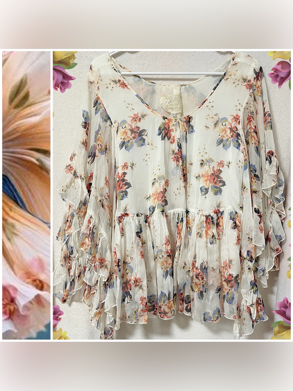 Rare Find Johnny Was Love Whimsical Ethereal Silk Flowy Boho Flowy Fairy Top S